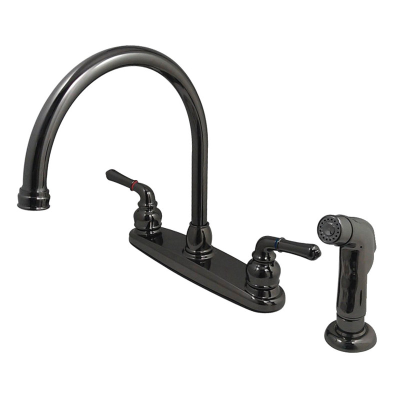 Kingston Brass Water Onyx Two-Handle 4-Hole 8" Centerset Kitchen Faucet with Side Sprayer