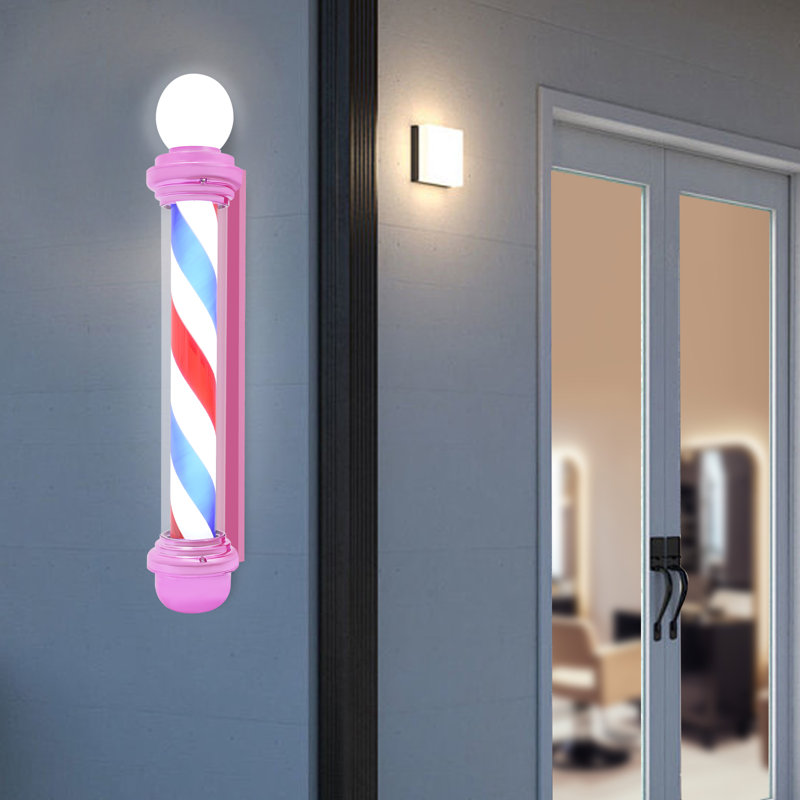 Enseigne lumineuse rotative pour salon de coiffure, Rose / blanc / bleu