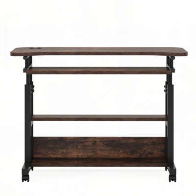 Bureau portatif 32 pouces avec prises de courant, table d'appoint à hauteur réglable, canapé, table de chevet, chariot d'ordinateur portable avec ports USB, petit bureau mobile avec plateau à clavier, brun rustique.
