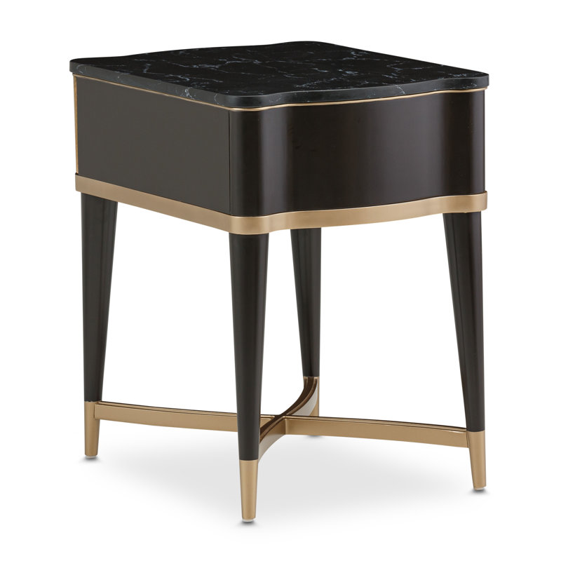 Malibu Crest Marble End Table, Black Top/Crotch Mahogany Base
