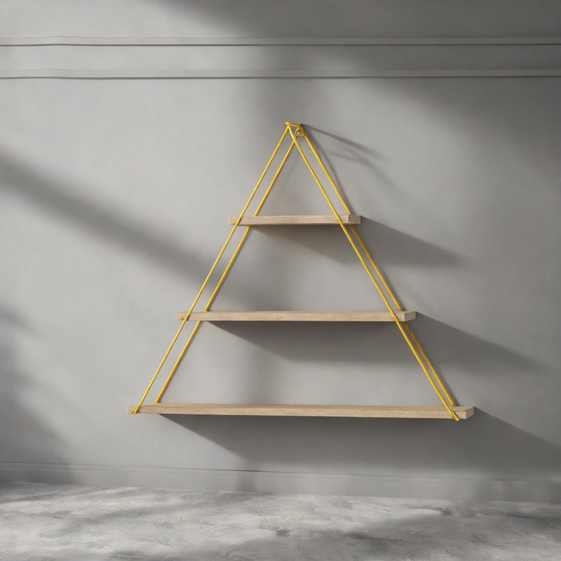 Tablette flottante triangulaire en bois massif pour hall d'entrée et salon, étagère murale à 2 niveaux pour livres et décor