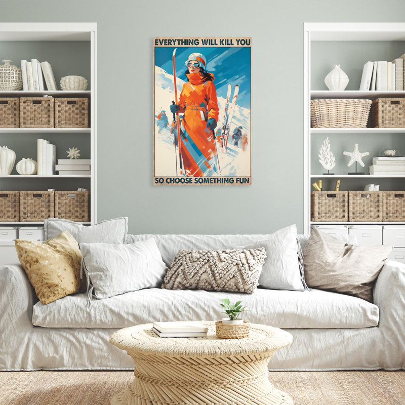 «Ski Quelque Chose Quelque Chose 3 - 1 Pièce», reproduction d'art graphique sur toile tendue, H 14 po x l 11 po x P 1,25 po