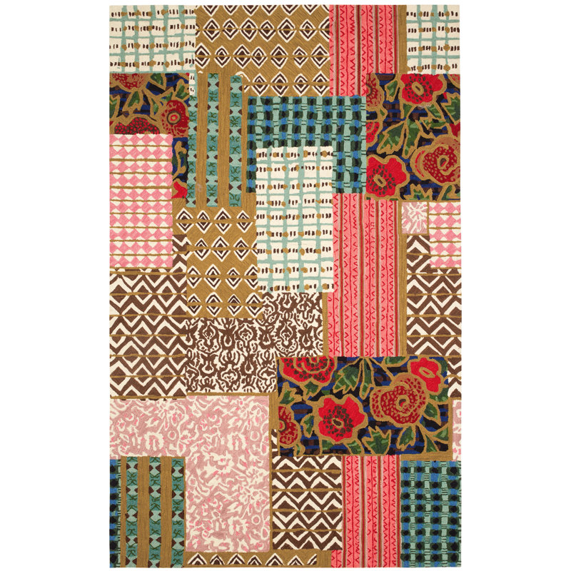 Elm Patchwork Multi Hand Micro Hooked Wool Rug, Rectangle 4' x 6'