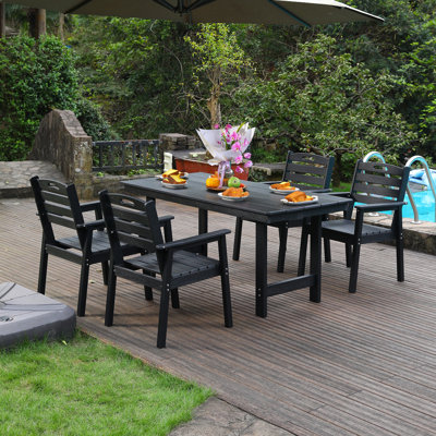 Weather-resistant Hdpe Patio Dining Set, Modern Black Style For Gardens And Backyards