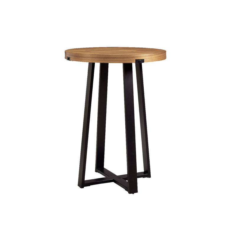 American Heritage Knoxville Acacia Round Solid Wood Pub Table - Brown Top with Black Metal Base, Rustic Modern Design