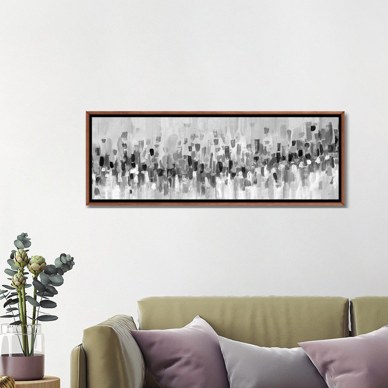 Blue Staccato - Black & White 6 Pcs., Classic Wood Floater Framed, 16" H x 48" W