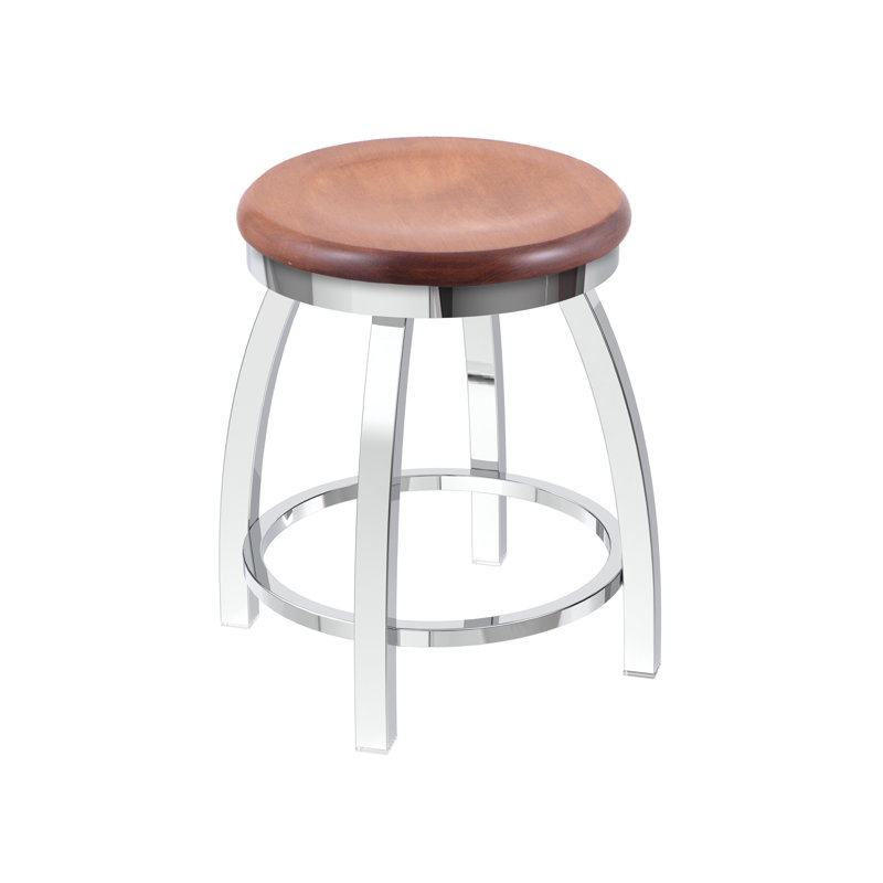 802 Misha Swivel Vanity Stool with Wood Seat, Medium Maple, Chrome