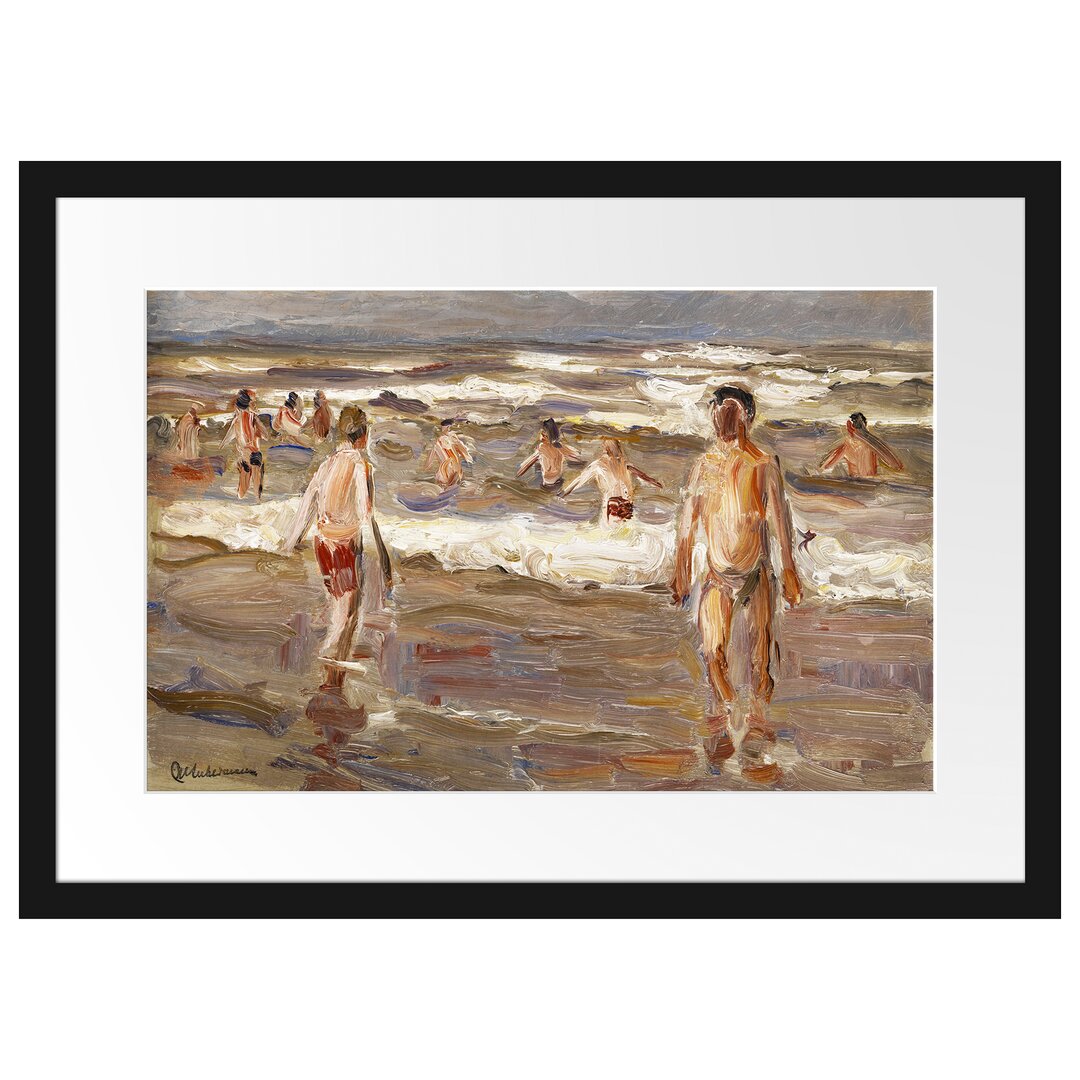 Max Liebermann - Badende Knaben Im Meer - Im Bilderrahmen Mit Galerie-Passepartout