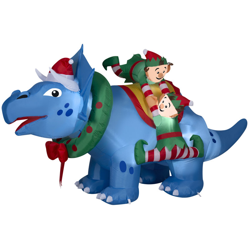 Tricératops gonflables de Noël avec des elfes