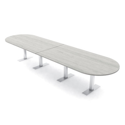 Table de conférence en forme de piste de course avec base en T en métal