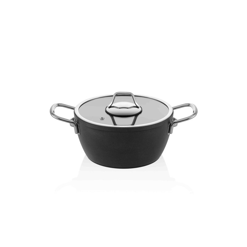 East Urban Home Kyla Pot standard en aluminium avec couvercle, Noir, 8"