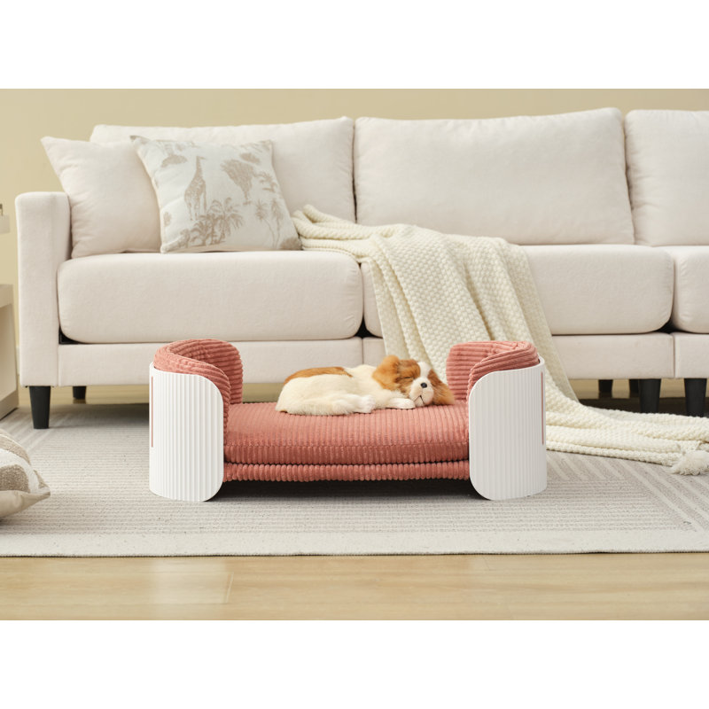 Lit pour chien moderne avec housse de matelas amovible, Rose/Blanc