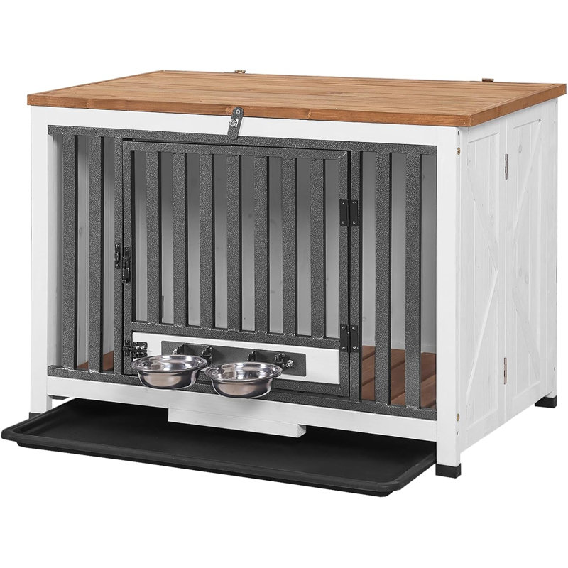 Mobilier de cage portative pour chiens de taille moyenne et petite, White/Brown