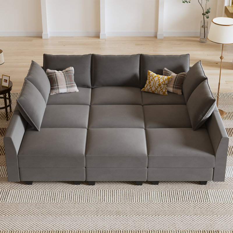 Canapé modulaire en velours Kandle, gris