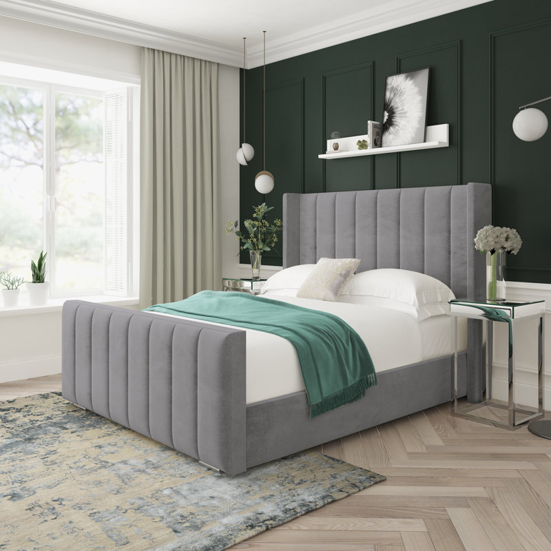 Aspen Naples Velvet Upholstered Ottoman Bed Frame, Double (4'6), Silver