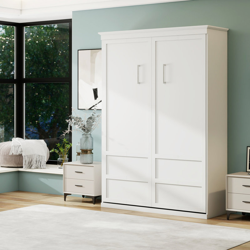 Wall-mounted Murphy Bed, Full/Double Size Murphy Bed, White Finish, White