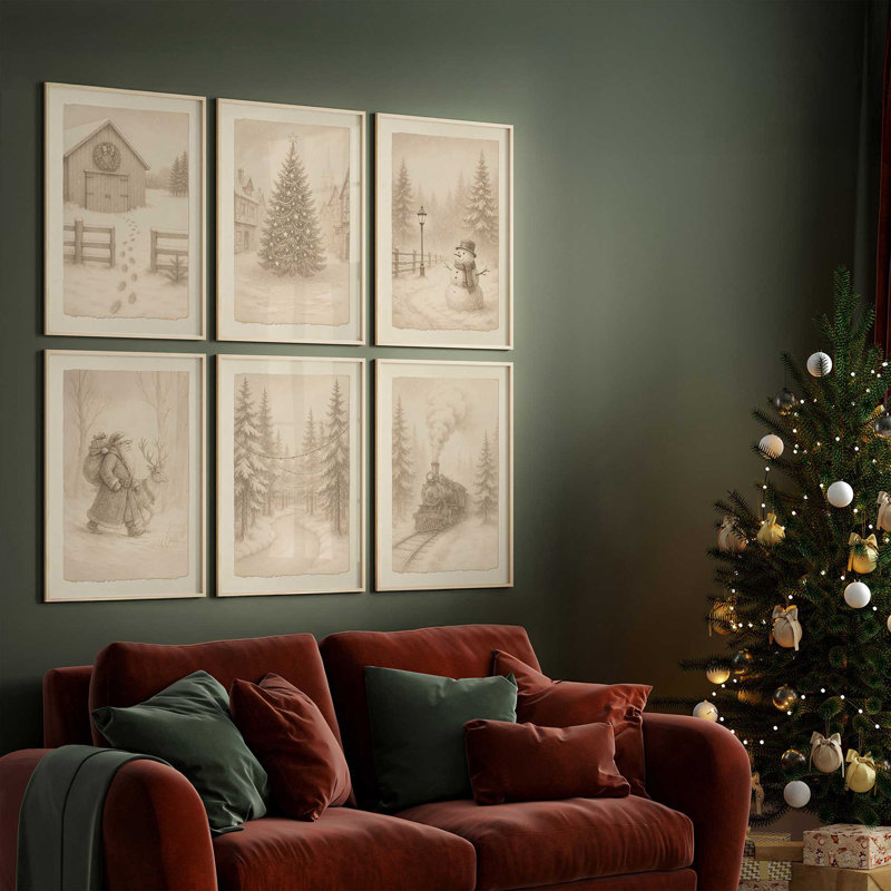 Ensemble de 6 estampes The Whispers of Christmas Past, Noyer, H 15,5 po x l 75 po