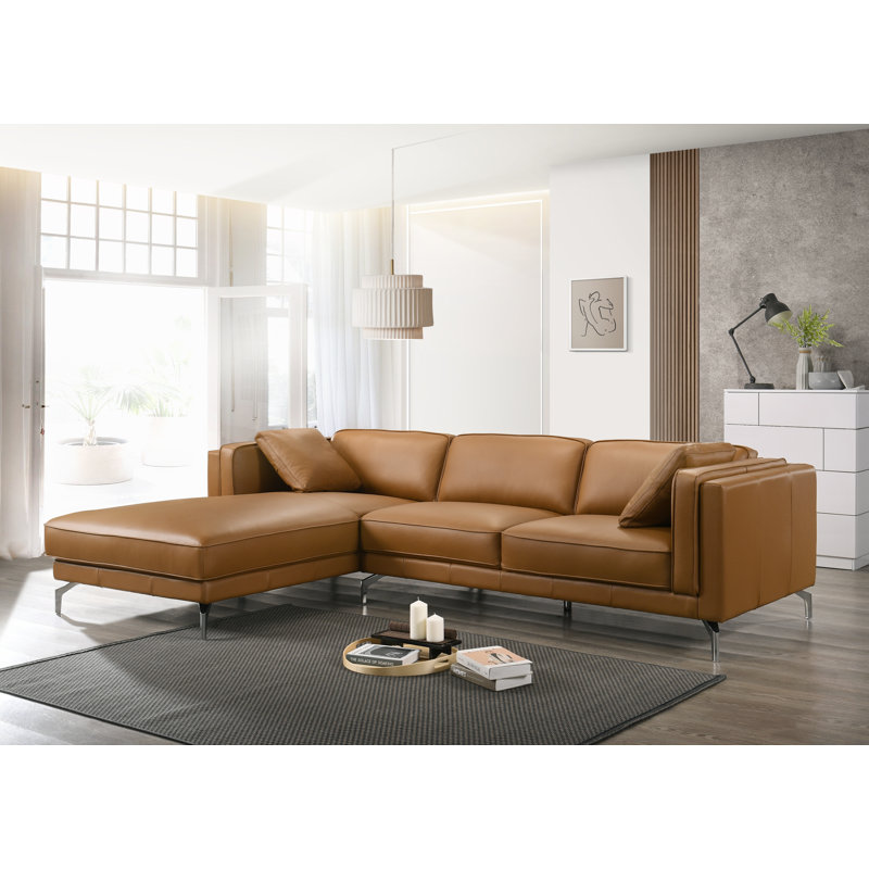 Upholstered L-Shaped Sectional, Brown , Left Hand Facing