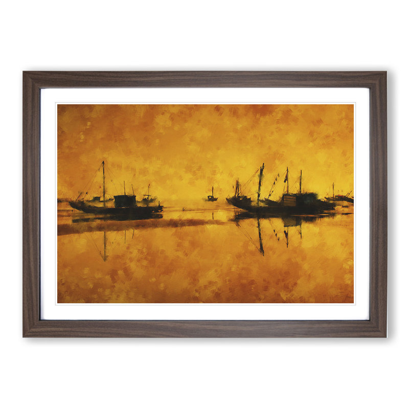Fishing Boats at Sunset - Framed Print, Walnut Framed, 27cm H x 36cm W x 2cm D