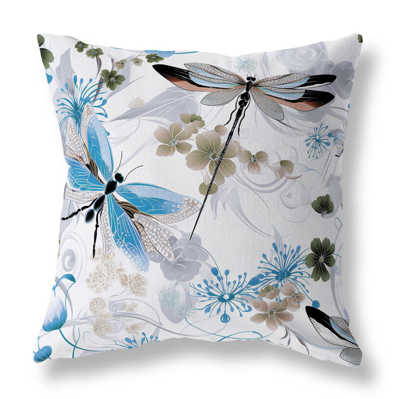 Coussin décoratif intérieur / extérieur Wings In Motion, Bleu / olive / gris, H 18 po x l 18 po