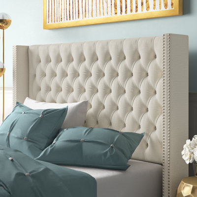Tickhill Upholstered Wingback Headboard with Button Tufting & Nailhead Trim