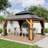 Solid Wooden Patio Gazebo with Double Roof, Netting and Curtains-112958892-105295596-105295599