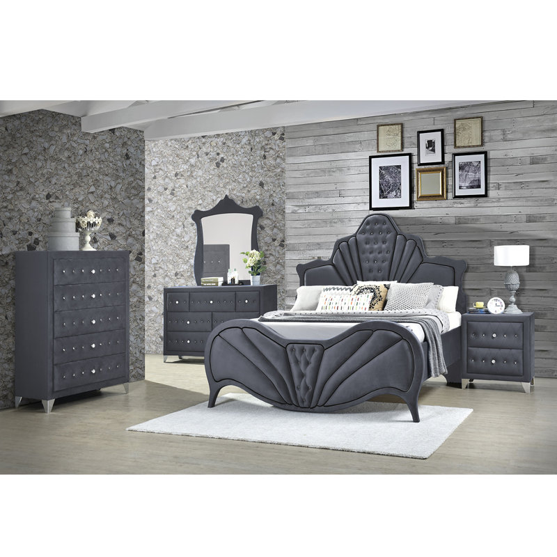 Vidrine Tufted Platform Bed, Queen, Gray