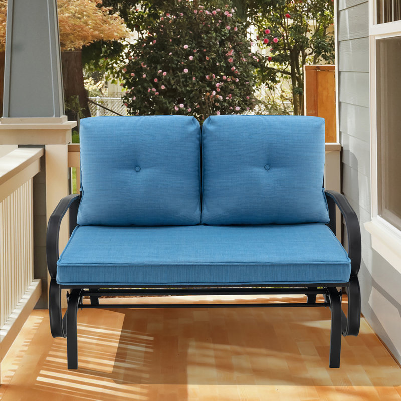 Banc d'extérieur en métal avec coussins Aleyha, Bleu