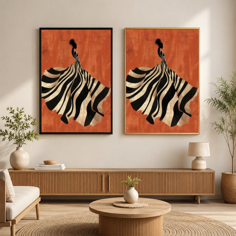 Art mural en toile à silhouette zébrée avec cadre flottant, prêt à être accroché, 8 x 12 po, Doré