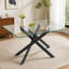 Table de salle à manger rectangulaire en verre trempé de 130 cm (51,18 po), table de cuisine moderne avec pieds en métal pour salle à manger et salon-65534512