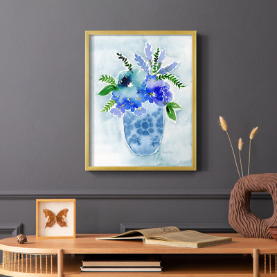«Blue Bouquet I», reproduction encadrée - bois massif