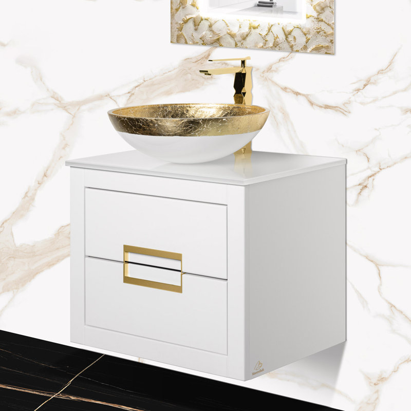 Danya 23.6'' W Single Vanity, Gold, White