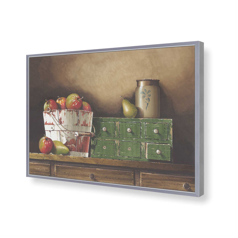 «Apples & Pears» par John Rossini, reproduction d'art, L 48 x H 36, Argent, Impression encadrée