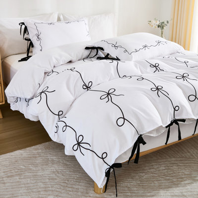 Black White Duvet Cover Set Black Bow Tie Bedding Set Soft Breathable Microfiber Bowknot Butterfly Tie Aesthetic Bedding Romantic French Twin Duvet Cover for All Season