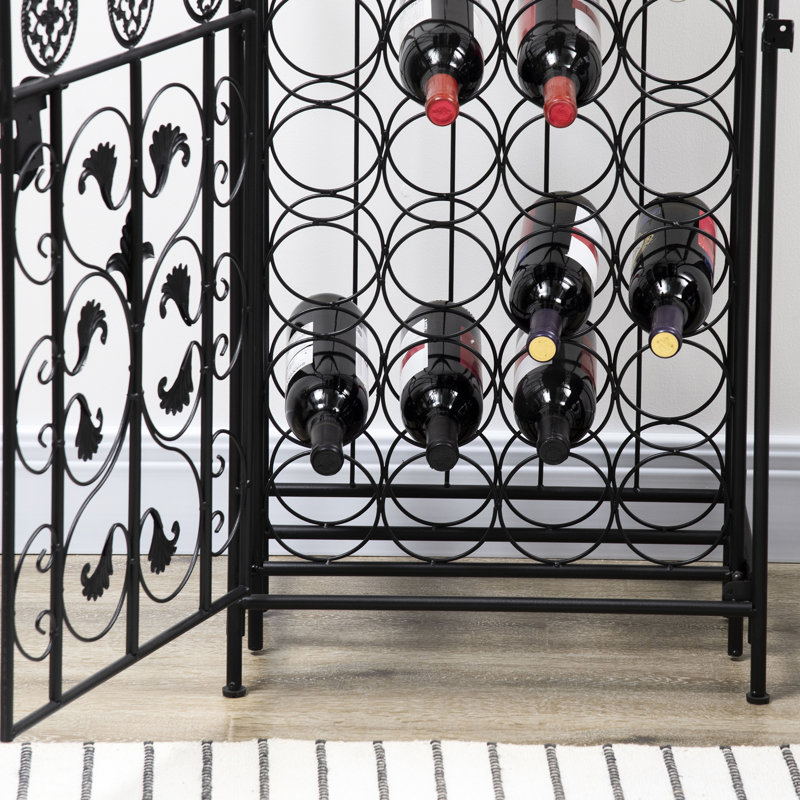 Étagère à vin noire en fer forgé 45 avec serrure, conception de ligne moderne, support de rangement pratique pouvant contenir 45 bouteilles, support