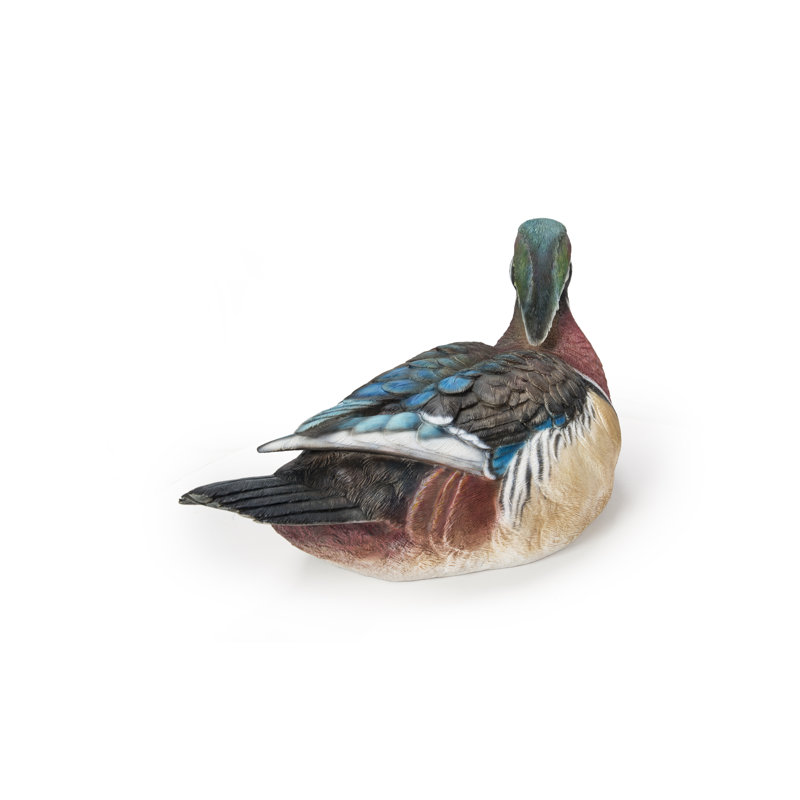 Colorful Hand-Painted Sitting Wood Duck Garden Statue