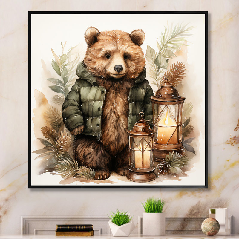 Ours en peluche de Noël, chambre de bébé III - art mural de l'ours en peluche, Cadre flottant noir, 30" H x 30" W