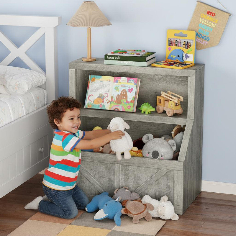 Sturdy Wooden Kids Bookshelf with Cubby Storage Cabinet, Toy Organizer & Anti-Tip Safety - Ideal for Playroom, Nursery, Bedroom & Study Area