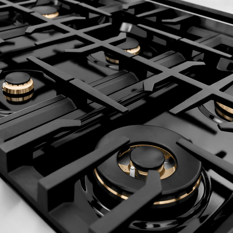 Professional 36" Gas Cooktop with 6 Burners, Stainless Steel with Brass Burners