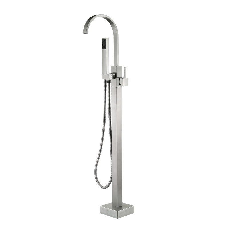 Single Handle Floor Mounted Tub Faucet with Handshower, Brushed Nickel