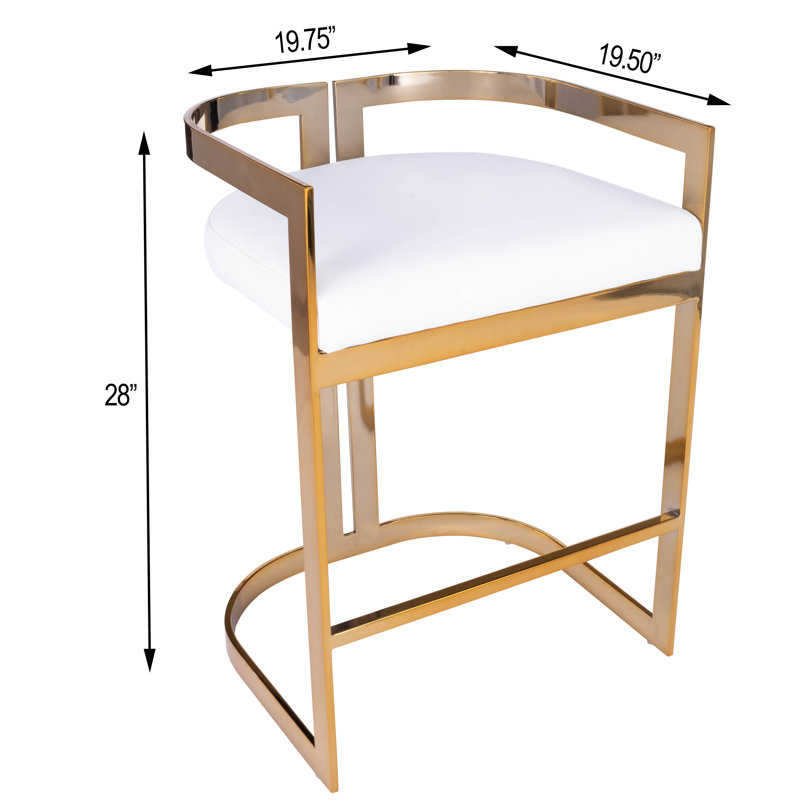 Butler Bravo Faux Leather Counter Stool, Gold, Counter Stool (24.5” Seat Height), White