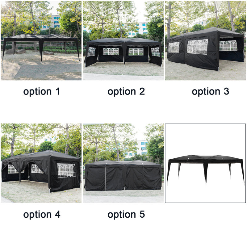 20 Ft. W x 10 Ft. D Steel Pop-Up Canopy with Four 10 FT. Windows and Two 10 FT. Doors, Black