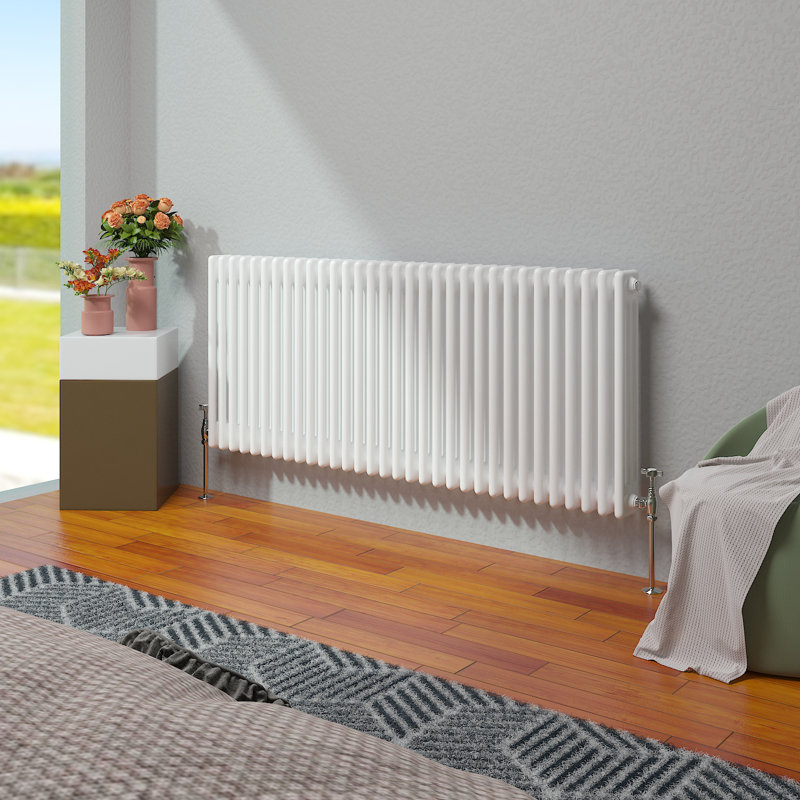 Vallie Horizontal Traditional Column Cast Iron Style Designer Radiator, 60cm H x 146cm W, White