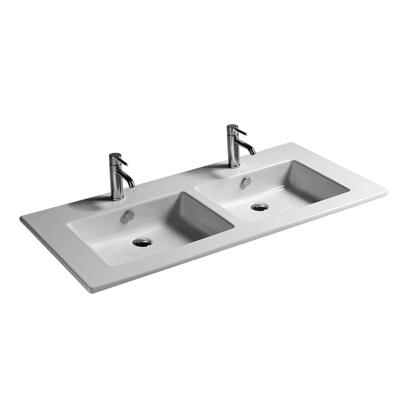 Lavabo de salle de bain rectangulaire en céramique avec trop-plein Drop Drop, Trou simple
