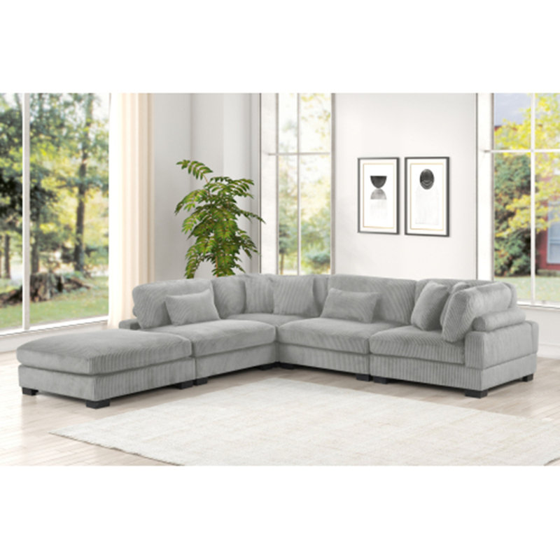 Canapé modulaire Bentley de style moderne en velours côtelé et bois, Gris