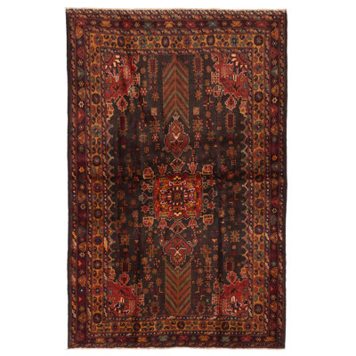 Tapis noir et brun Teimani 4 pi 2 po x 6 pi 7 po