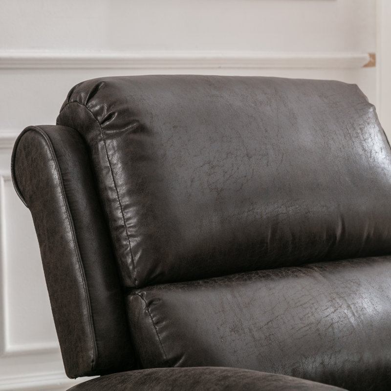 Gray Faux Leather Pushback Recliner with Rivet Decoration