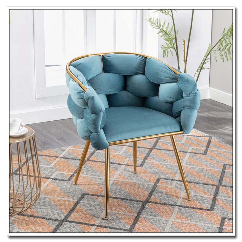 Chaise d'appoint en velours - Pieds en métal plaqués or - Conception moderne simple, Bleu