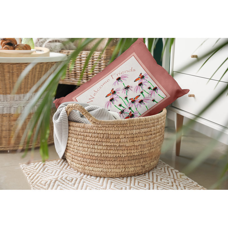 Floral Outdoor Reversible Throw Pillow, 14" H x 20" W, Rectangular