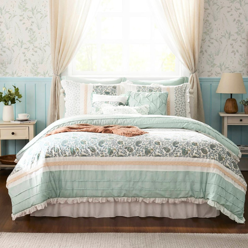Literie 9 pièces en coton de style très chic avec des imprimés, un édredon, des taies décoratives et de magnifiques coussins décoratifs à motif cachemire complet pour une chambre à coucher gracieuse
